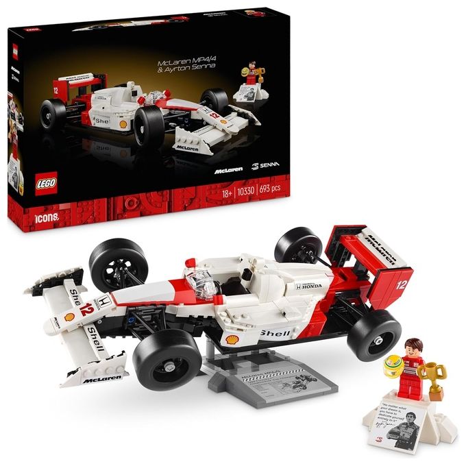 Image of LEGO Icons 10330 McLaren MP4-4 e Ayrton Senna, Modellino da Costruire di Auto da Corsa F1 con Minifigure, Regalo per Adulti