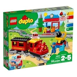 DUPLO Town Treno A Vapore Playset Push & Go a Batterie con Luci e Suoni, Giocattolo da Costruire con Mattoncini Colorati e Funzione RC