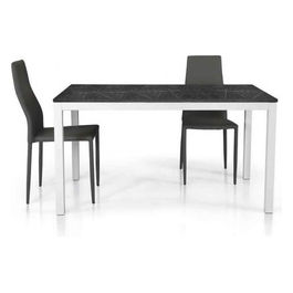 1605 Tavolo Nobilitato 90 X 90/180 Struttura Bianca Piano Nero