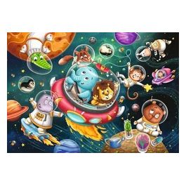 2 Puzzle da 12 Pezzi - Animali Nello Spazio