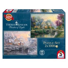 2 Trefl Puzzle da 1000 Pezzi - Thomas Kinkade: Maniero Illuminato Ed Inverno Sul Maniero Illuminato