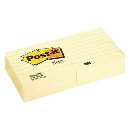 3M Post-it - 100 Foglietti Post-it Colore Giallo Canary A Righe 76x76mm (6 Pz)