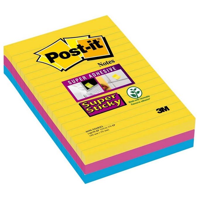3M Post-it - Super Sticky Colori Rio De Janeiro 3 Blocchetti 3 Colori 90 Foglietti XXL 101x152mm