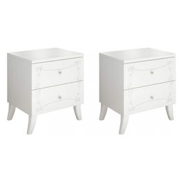 67 18 70 - 13 Coppia Comodini 2 Cassetti Bianco Frassinato Tommaso