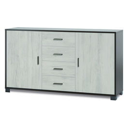 A779Ttqb030 Mobile 2 Ante 4 Cassetti Titanio E Quercia Bianco