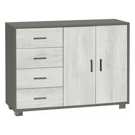A799Ttqb030K Mobile 2 Ante 4 Cassetti Kit Titanio E Quercia Bianco