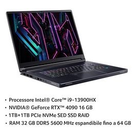 Notebook Gaming Triton 17X	PTX17-71-92UR Processore Intel Core i9-13900HX, Ram 64GB DDR5, SSD 2TB+2TB, Display 17" WQXGA 250Hz DCI-P3 100% MiniLED, Grafica NVIDIA GeForce RTX 4090 16GB GDDR6 - Windows 11 Home