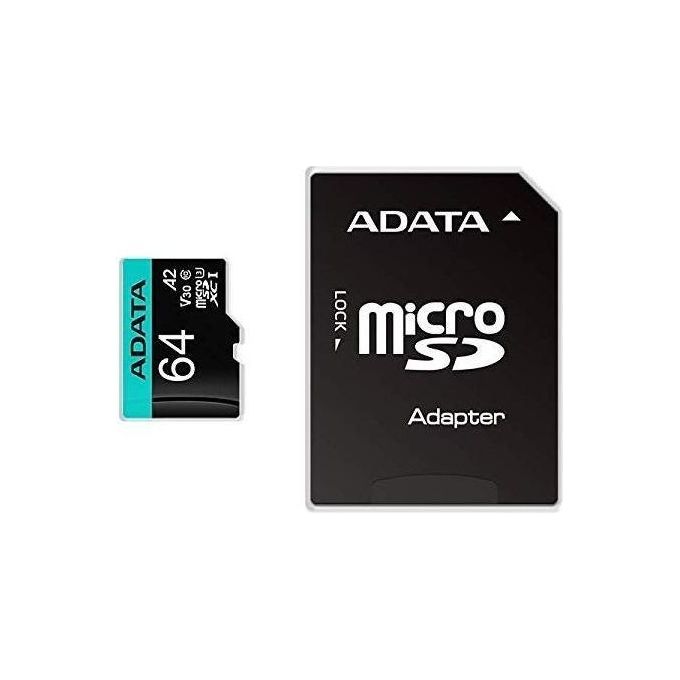 ADATA - Scheda di memoria Premier Pro microSDXC/SDHC UHS-I U3 Class 10(V30S) nero 64 go