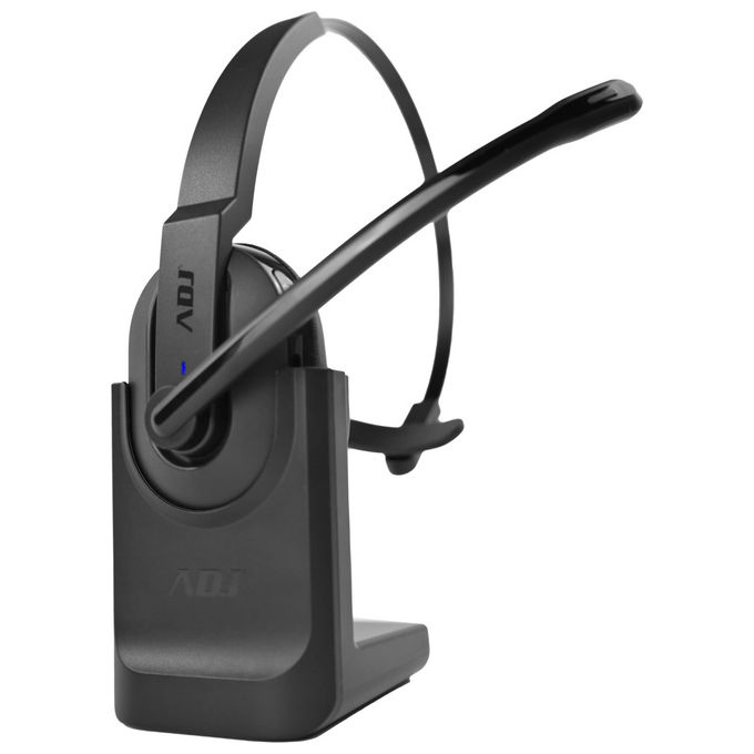 ADJ 780-00069 Reck Cuffia Mono con Microfono Bluetooth 5.2 Wireless 2.4GHz Cancellazione Rumore AI Base Ricarica USB-C 46 ore colore Nero