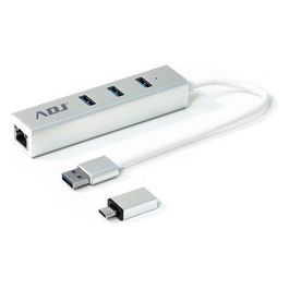 Adj HB195 Hub Usb 3.0 3 Porte Adattatore Type-C Sl 3 Usb 3.0 e Rj45