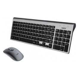 Adj Kit Desktop Wireless KW10 Platinum Tastiera Multimediale con Mouse Ergonomico Resistente all'Acqua Silver/Nero