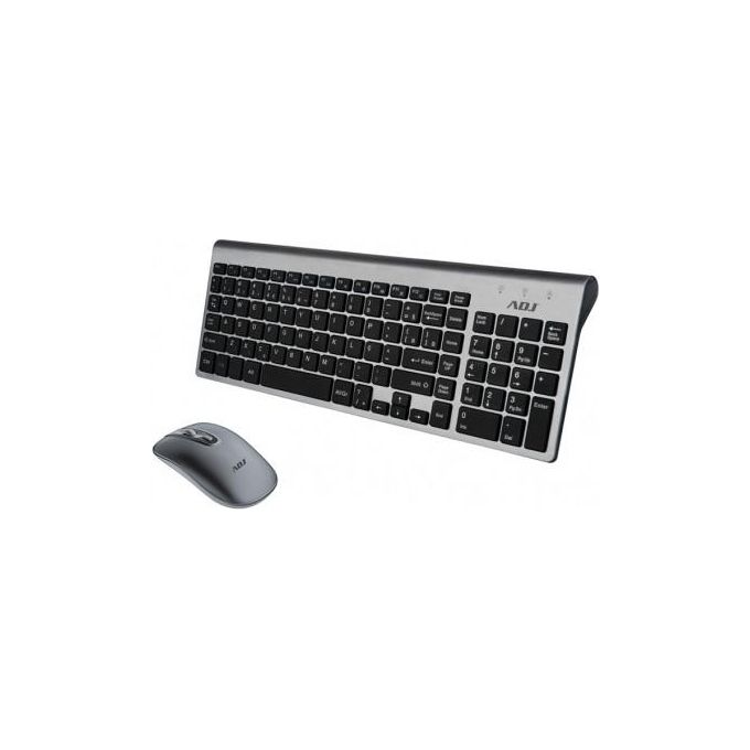 Adj Kit Desktop Wireless KW10 Platinum Tastiera Multimediale con Mouse Ergonomico Resistente all'Acqua Silver-Nero