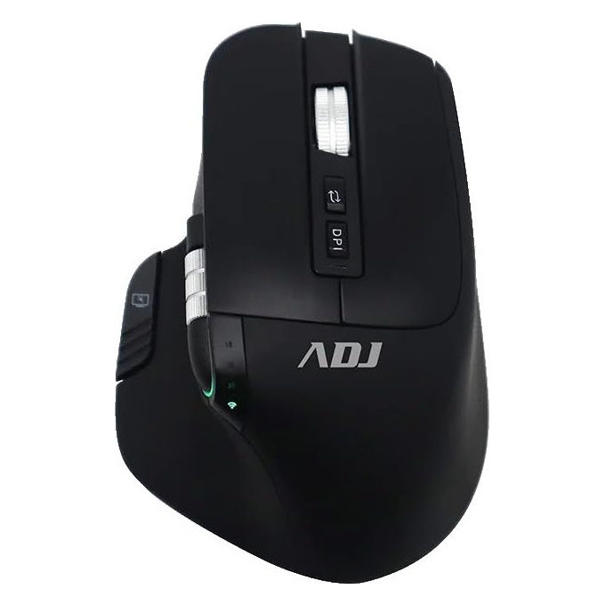 Adj, Mouse Ergonomico Wireless, Ricaricabile Type-C, 8 Pulsanti, Multi-Point, Nero