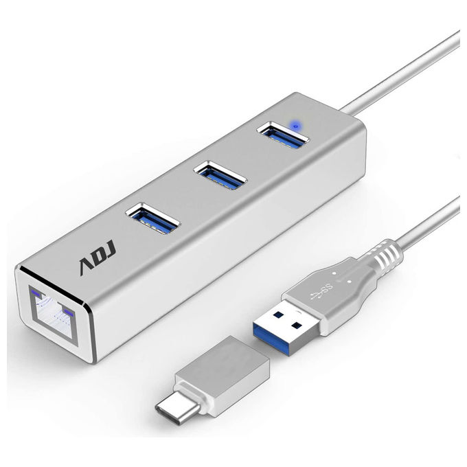 Adj hub USB 3.0 Type-C Neura 143-00030 3 porte USB 3.0 porta RJ45 compatibile USB-A e USB-C 2in1 adattatore di rete