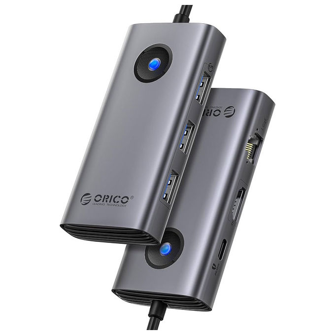 ADJ Progetti docking station USB-C multiport 6 in 1, 2 porte USB 3.0, 1 porta HDMI, 1 porta RJ45, Power Delivery