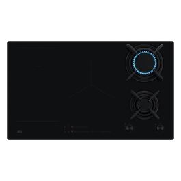 HF704193NB Piano Cottura 90cm 2 Bruciatori Gas  3 Zone Cottura Induzione Funzione Bridge Griglia in Ghisa Controllo Elettronico
