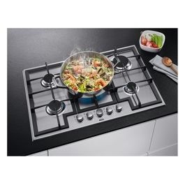 HGB75400SM Piano Cottura a Gas 75cm 5 Bruciatori 1 Bruciatore Wok Tripla Corona Inox con Cruscotto Comandi in Cristallo