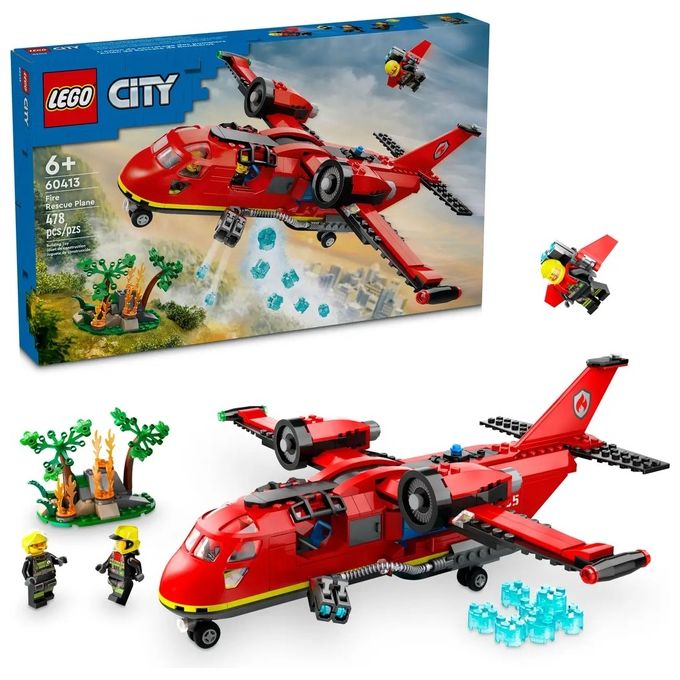 LEGO City 60413 Aereo Antincendio, Giocattolo dei Vigili del Fuoco per Bambini di 6+ Anni con 3 Minifigure dei Pompieri