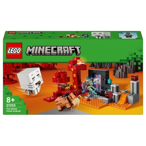 LEGO Minecraft 21255 Agguato nel Portale del Nether, Gioco per Bambini di 8+ Anni, Set con Scene di Battaglia e Personaggi