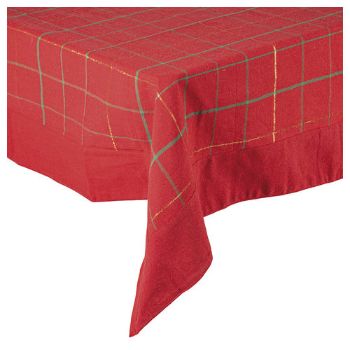 Tovaglia natalizia 140x240 cm in 100% cotone, 10/12 posti tavola, Lurex Red