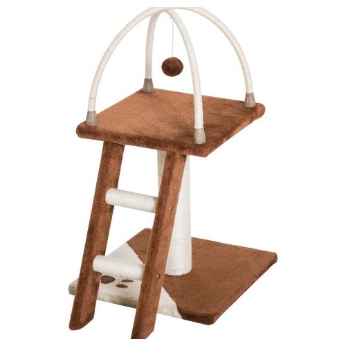 Albero tiragraffi per gatti con scala e palline in legno sisal marrone e bianco 40x40x70cm