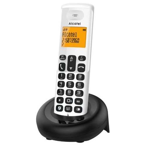 Alcatel E160 Bianco Telefono Cordless DECT con Blocco Chiamate Indesiderate Ampio Display Retroilluminato Arancione di Facile Lettura Suonerie Classiche e Polifoniche