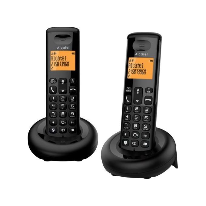 Alcatel E160 Duo Nero Telefono Cordless DECT con Blocco Chiamate Indesiderate Ampio Display Retroilluminato Arancione di facile lettura Suonerie Classiche e Polifoniche