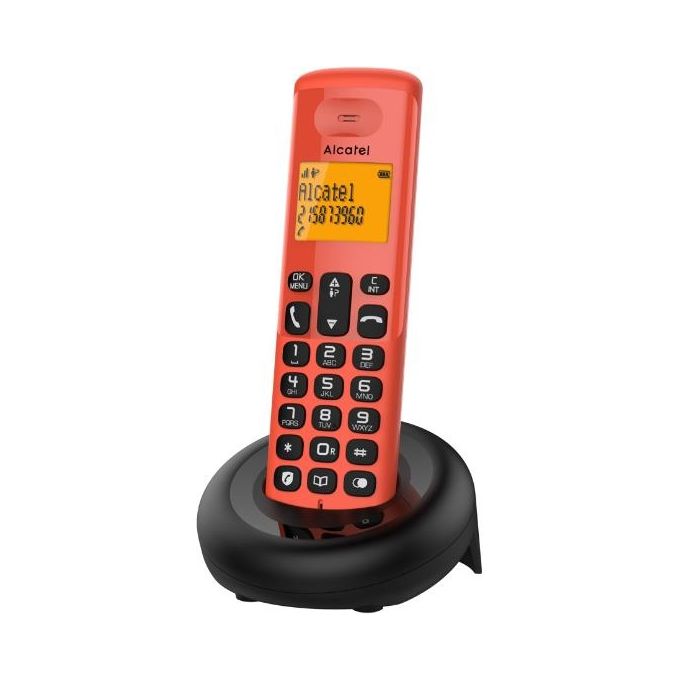 Alcatel E160 Rosso Telefono Cordless DECT con Blocco Chiamate Indesiderate Ampio Display Retroilluminato Arancione di Facile Lettura Suonerie Classiche e Polifoniche
