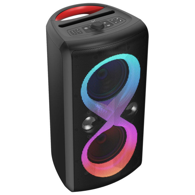 Majestic 116190 BK FIRE 90 Altoparlante per Feste Wireless 5.3 100W RMS Luci LED 7 Effetti Karaoke USB MicroSD AUX Microfono Chitarra Batteria 6000mAh IPX4 colore Nero