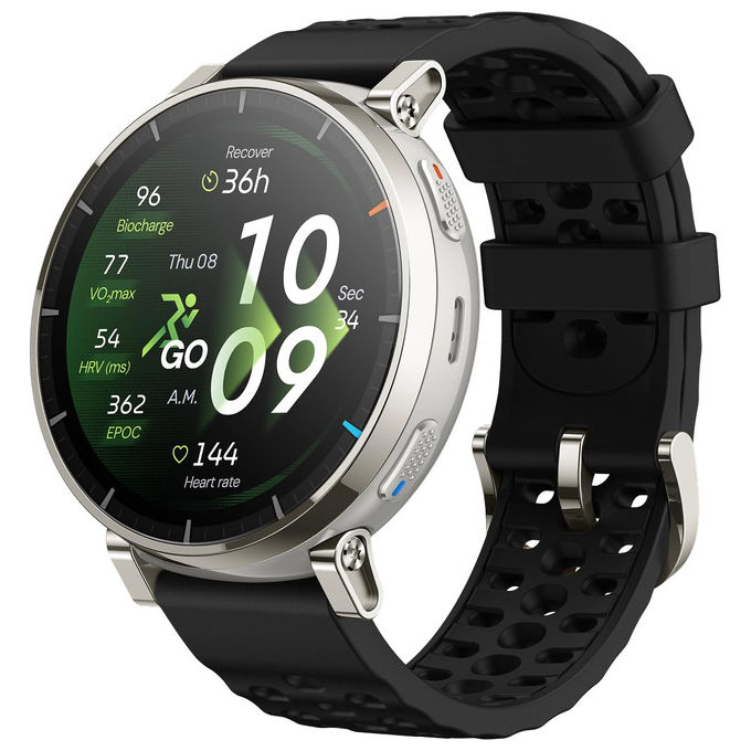 Amazfit active 3 premium smartwatch 45mm 1.32 amoled vetro zaffiro gps nfc mappe offline running cardiofrequenzimetro e fitness tracker argento nero