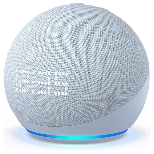 Amazon Nuovo Echo Dot 5ª Generazione con Orologio Altoparlante Intelligente Integrazione Alexa Azzurro Tenue