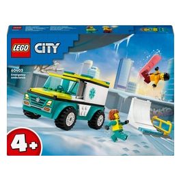 LEGO City 60403 Ambulanza di Emergenza e Snowboarder, Veicolo Giocattolo per il Pronto Soccorso, Giochi per Bambini 4+ Anni