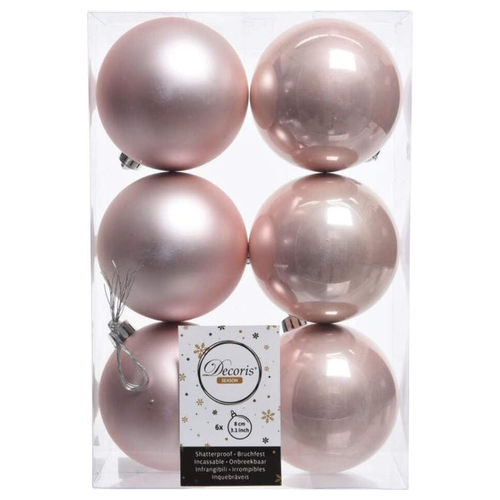 Kaemingk 22114 Set 6 Palline di Natale Infrangibili 8 cm Lucide e Opache colore Rosa Baby
