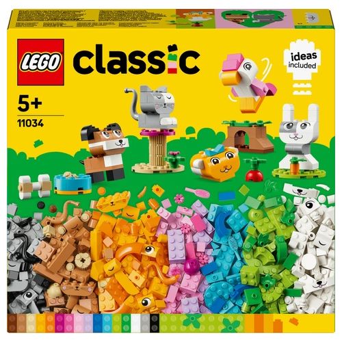 LEGO Classic 11034 Animali Domestici Creativi, Giocattolo per Bambini di 5+ Anni per Costruire Cane, Gatto e Altri Animali