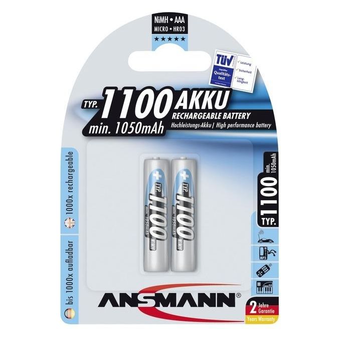 Ansmann 1x2 Batterie ricaricabilia Nimh Micro 1100 Mah