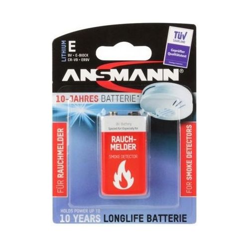 Ansmann Lithium 9V-Block 1 Batteria Litio per Rilevatori di Fumo Incendi
