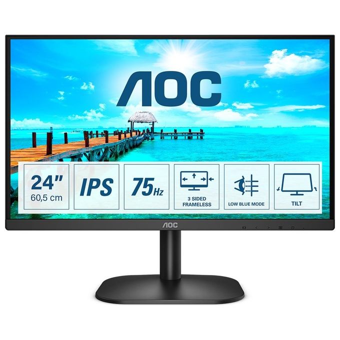 Image of AOC Monitor 24B2XH LED da 23.8'' IPS, FHD, 1920 x 1080, 75 Kz, VGA, HDMI, Nero