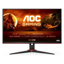 AOC Gaming 24G2SPU - Monitor FHD da 24 pollici, 165 Hz, 1 ms, FreeSync Premium (1920 x 1080, VGA, HDMI, DisplayPort, USB Hub) Nero/Rosso