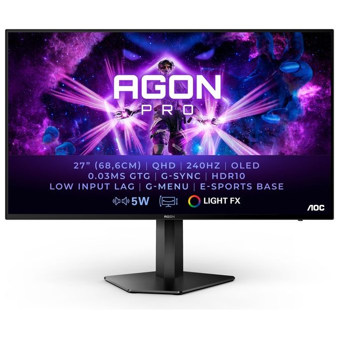 AOC AGON PRO AG276QZD - Monitor QHD da 27 pollici, 240 Hz, GtG da 0,03 ms, FreeSync Premium Pro, compatibile G-Sync, HDR10 (2560x1440, HDMI, DisplayPort, Hub USB) Nero