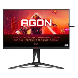 AOC AGON AG325QZN - Monitor da gaming QHD da 32 pollici MPRT da 05 ms 240 Hz FreeSync Premium HDR 400 (2560x1440 HDMI DisplayPort Hub USB) nero/rosso