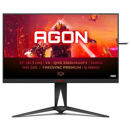 AOC AGON AG325QZN - Monitor da gaming QHD da 32 pollici MPRT da 05 ms 240 Hz FreeSync Premium HDR 400 (2560x1440 HDMI DisplayPort Hub USB) nero/rosso