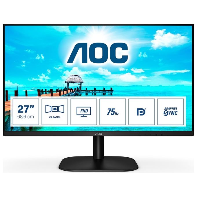 AOC Monitor 27'' LED VA 27B2QAM 1920 x1080 Full HD Tempo di Risposta 4 ms 75 Hz, VGA, HDMI, DisplayPort, Nero