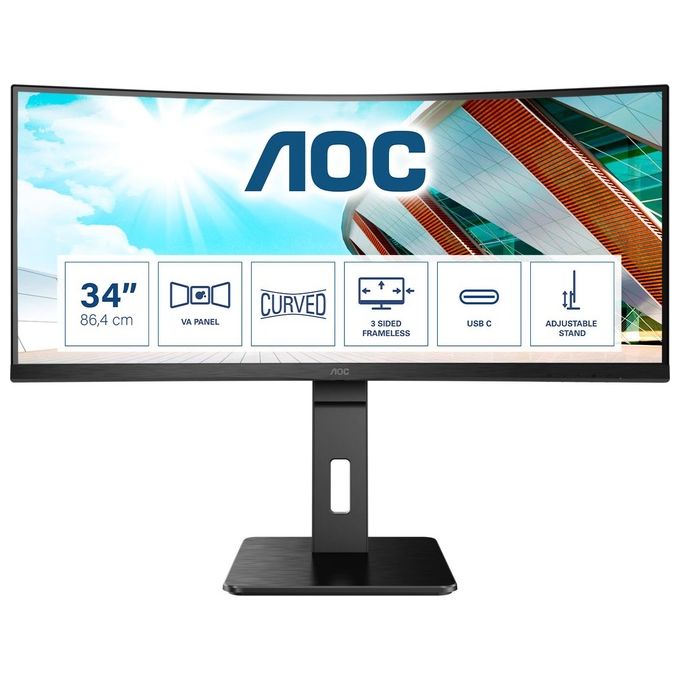 Aoc Monitor Flat 34'' CU34P2C 3440x1440 Pixel Ultrawide Quad Hd Led Tempo di risposta 4 ms