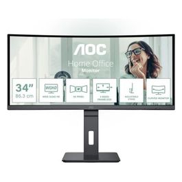 CU34P3CV - Monitor curvo WQHD da 34 pollici, regolabile in altezza, altoparlante (3440x1440, 100 Hz, HDMI, DisplayPort, USB-C (65W PD), RJ45, hub USB) nero