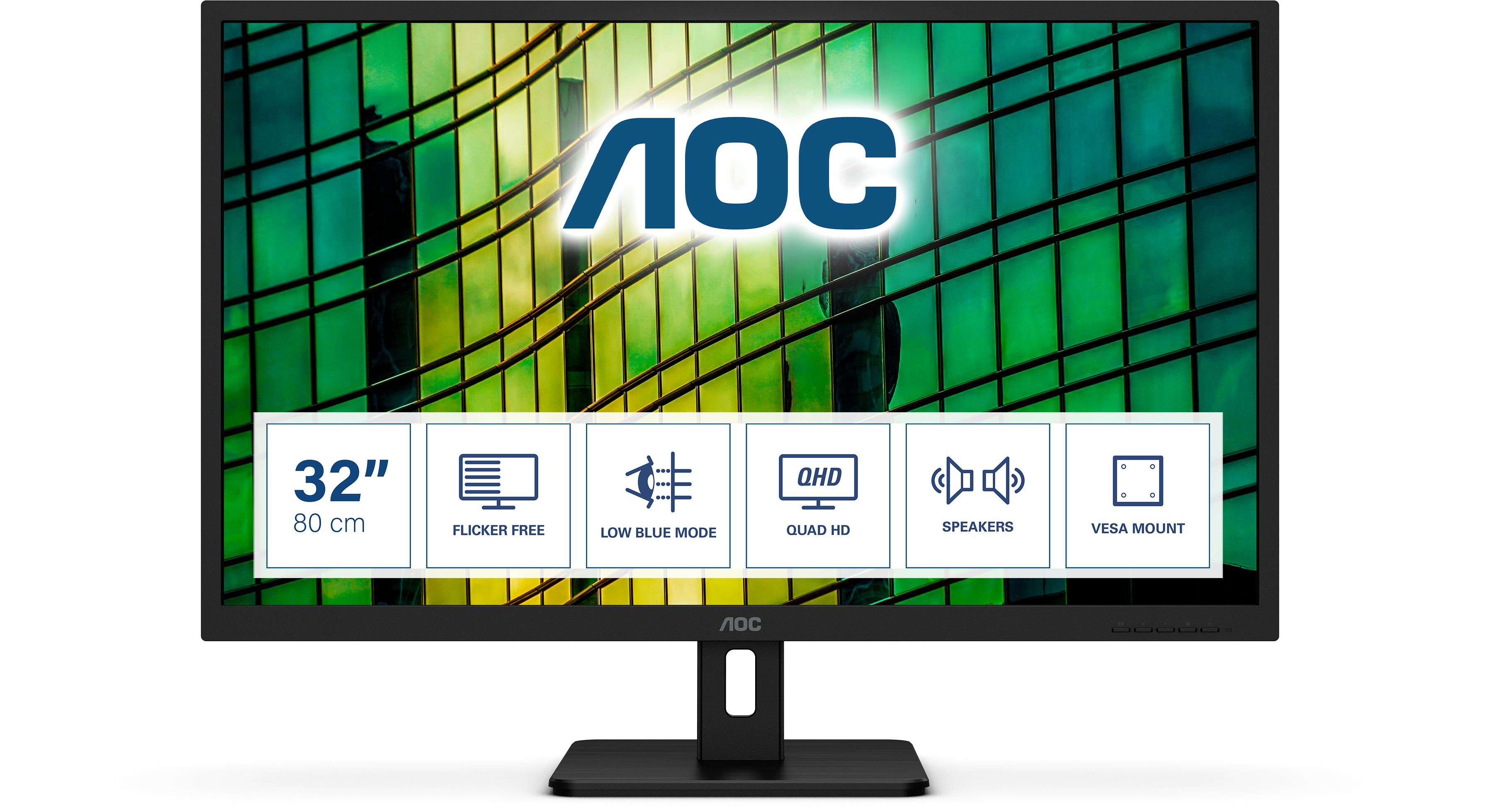 AOC Q32V5CE - Monitor QHD da 32 pollici, altoparlante (2560 x 1440, 75 Hz,  HDMI, DisplayPort, USB-C, hub USB), nero : : Informatica