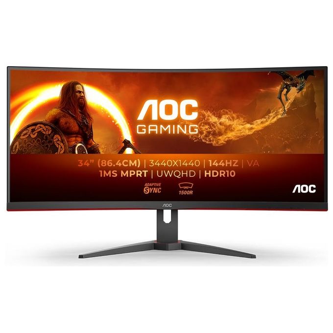 AOC Gaming CU34G2XE - WQHD Curved Monitor da 34 pollici, 144 Hz, FreeSync Prem., HDR10 (3440x1440, 1 ms MPRT, HDMI, DisplayPort) nero-rosso