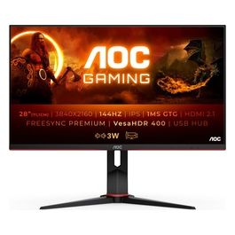 AOC Gaming U28G2XU2 - Monitor 28'' UHD 144 Hz, 1 ms, FreeSync PremiumPro, HDR400 (3840x2160, HDMI 2.1, DisplayPort, USB Hub) Nero/Rosso