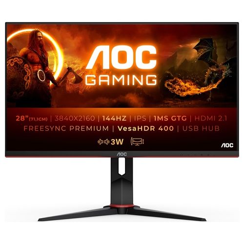AOC G2 U28G2XU2/BK Led Display 28" 3840x2160 Pixel 4K Ultra HD Nero/Rosso