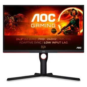 AOC Gaming 25G3ZM - Monitor Full HD da 25 pollici, 240 Hz, 0.5 ms, FreeSync Premium (1920x1080, HDMI, DisplayPort, hub USB), colore nero/rosso