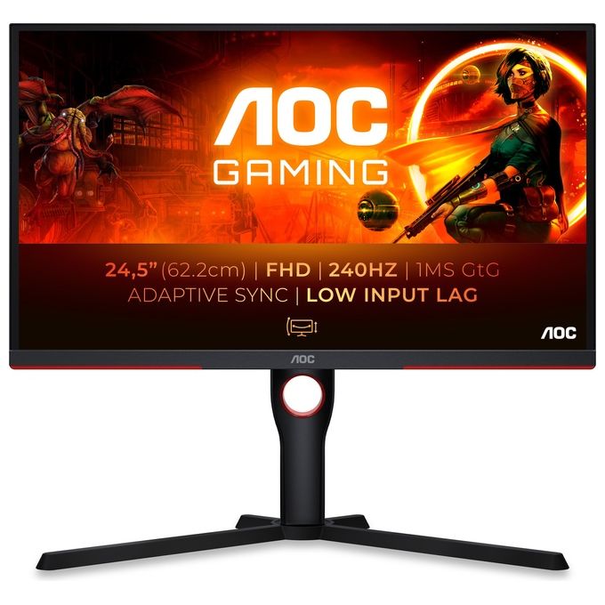 AOC Gaming 25G3ZM - Monitor Full HD da 25 pollici, 240 Hz, 0.5 ms, FreeSync Premium (1920x1080, HDMI, DisplayPort, hub USB), colore nero-rosso